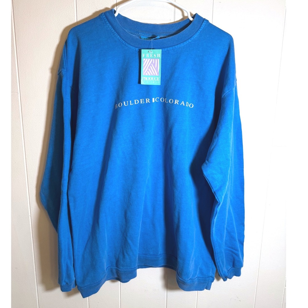 Vintage Fresh Produce Boulder Colorado Sweatshirt Blue Men XL Made in USA NWT